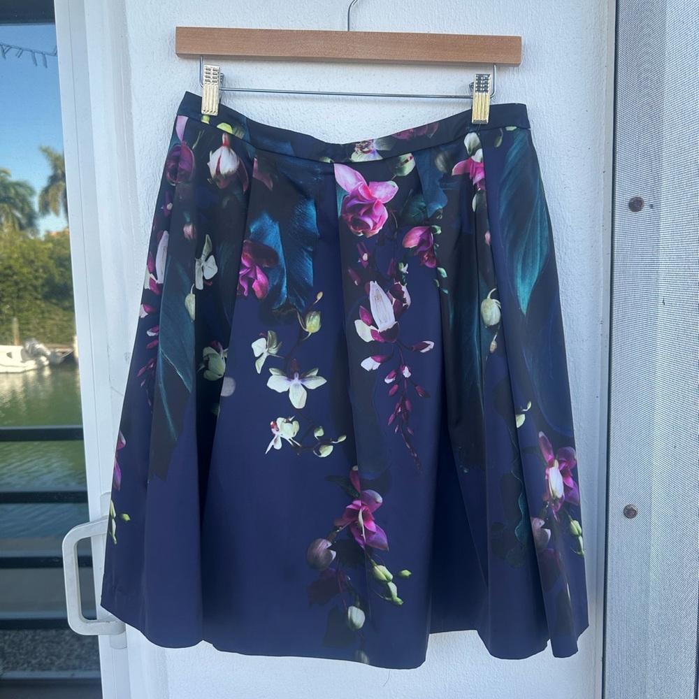 Floral A-Line Skirt - Navy and Pink